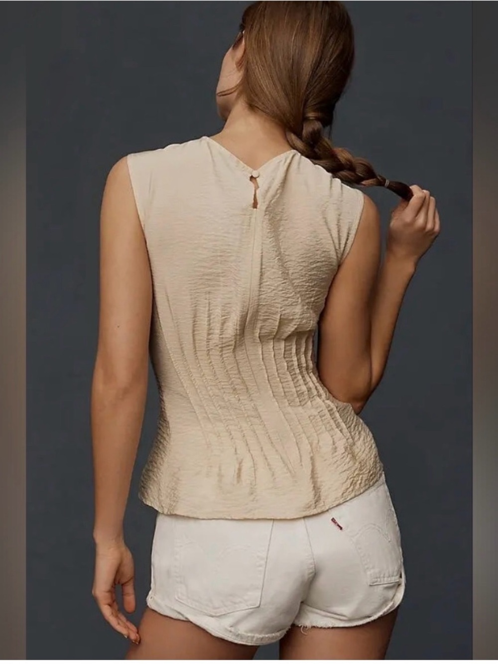 Anthropologie The Della Pleated-Waist Shell Top – Size S (Beige) - Picture 2 of 8